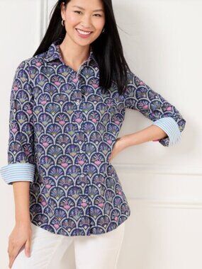 Talbots Modern Classic Shirt in Scalloped Floral 100% Cotton Career Preppy Sz XL